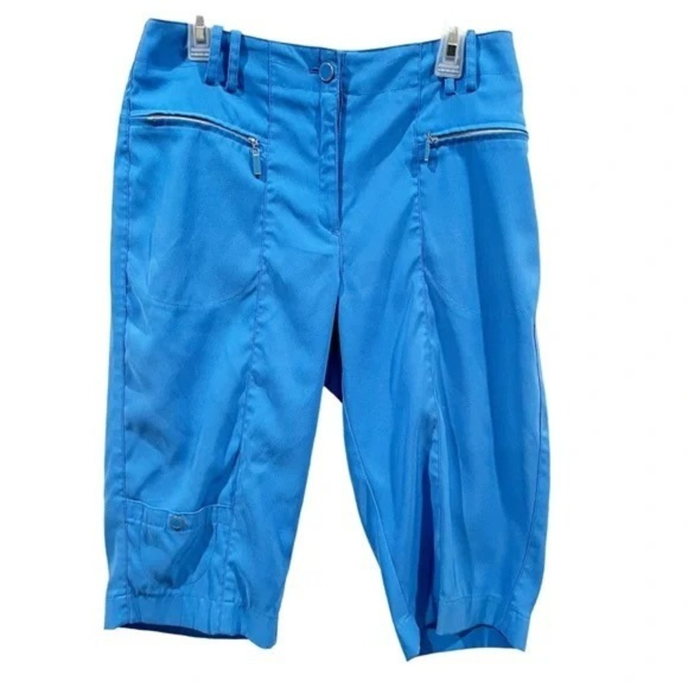 DKNY Golf Blue Bermuda Shorts Women's 0‎ Stretch Zip Pocket Capris Activewear